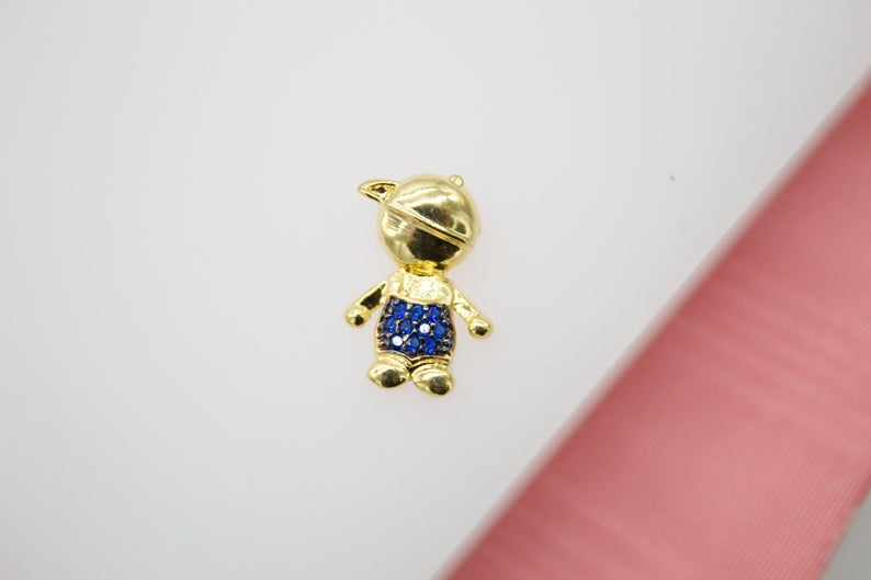 Boy & Girl Pendant Charms With Purple and Blue Cubic Zirconia Stone