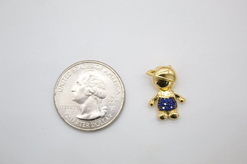 Boy & Girl Pendant Charms With Purple and Blue Cubic Zirconia Stone