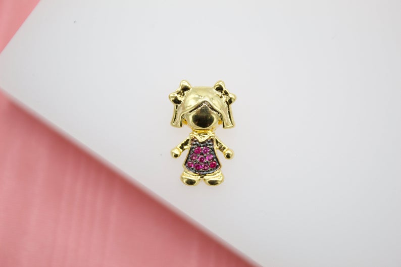 Boy & Girl Pendant Charms With Purple and Blue Cubic Zirconia Stone