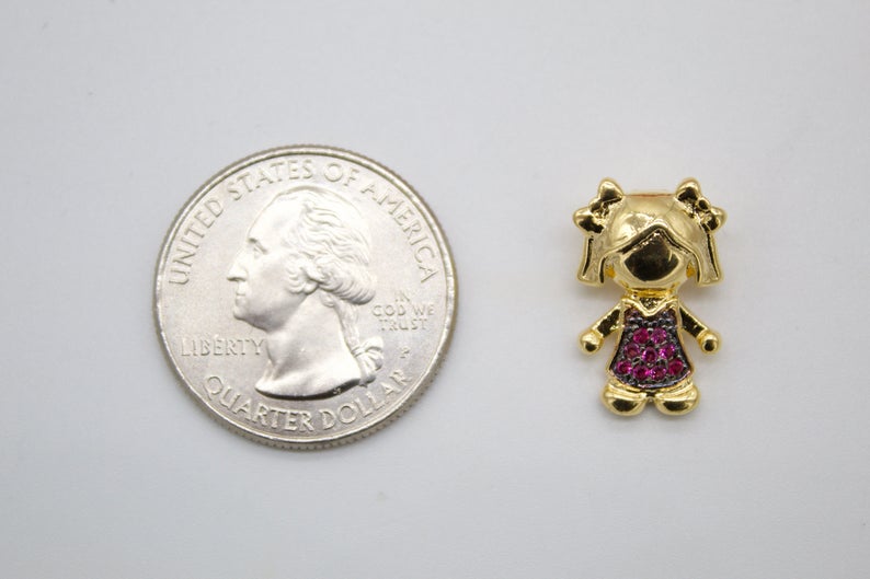 Boy & Girl Pendant Charms With Purple and Blue Cubic Zirconia Stone