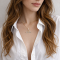 Pavé Accent T-Bar Chain Necklace – Timeless Gold Finish
