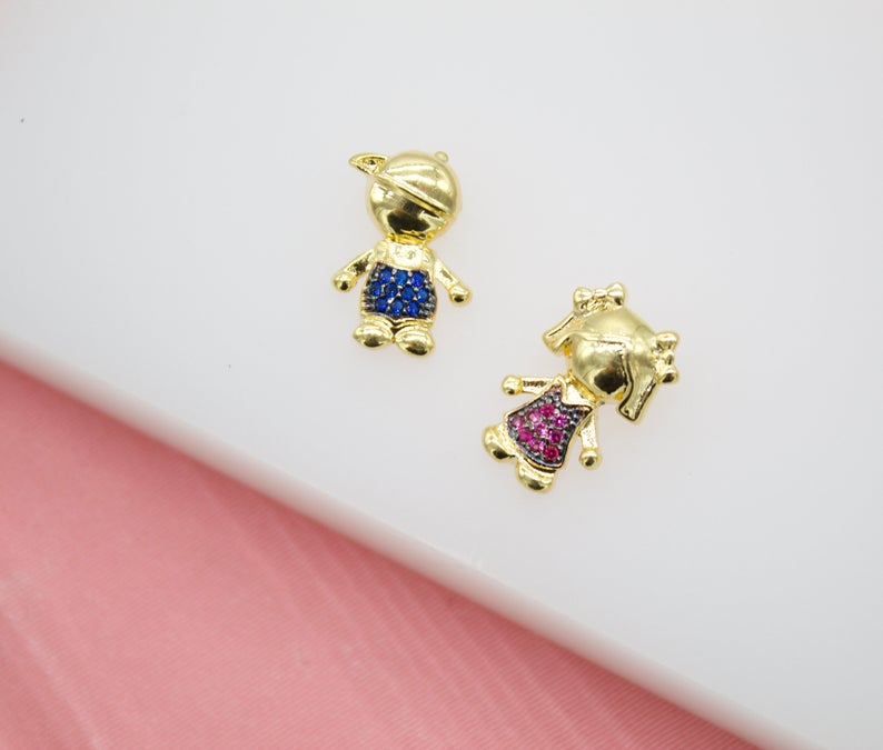 Boy & Girl Pendant Charms With Purple and Blue Cubic Zirconia Stone