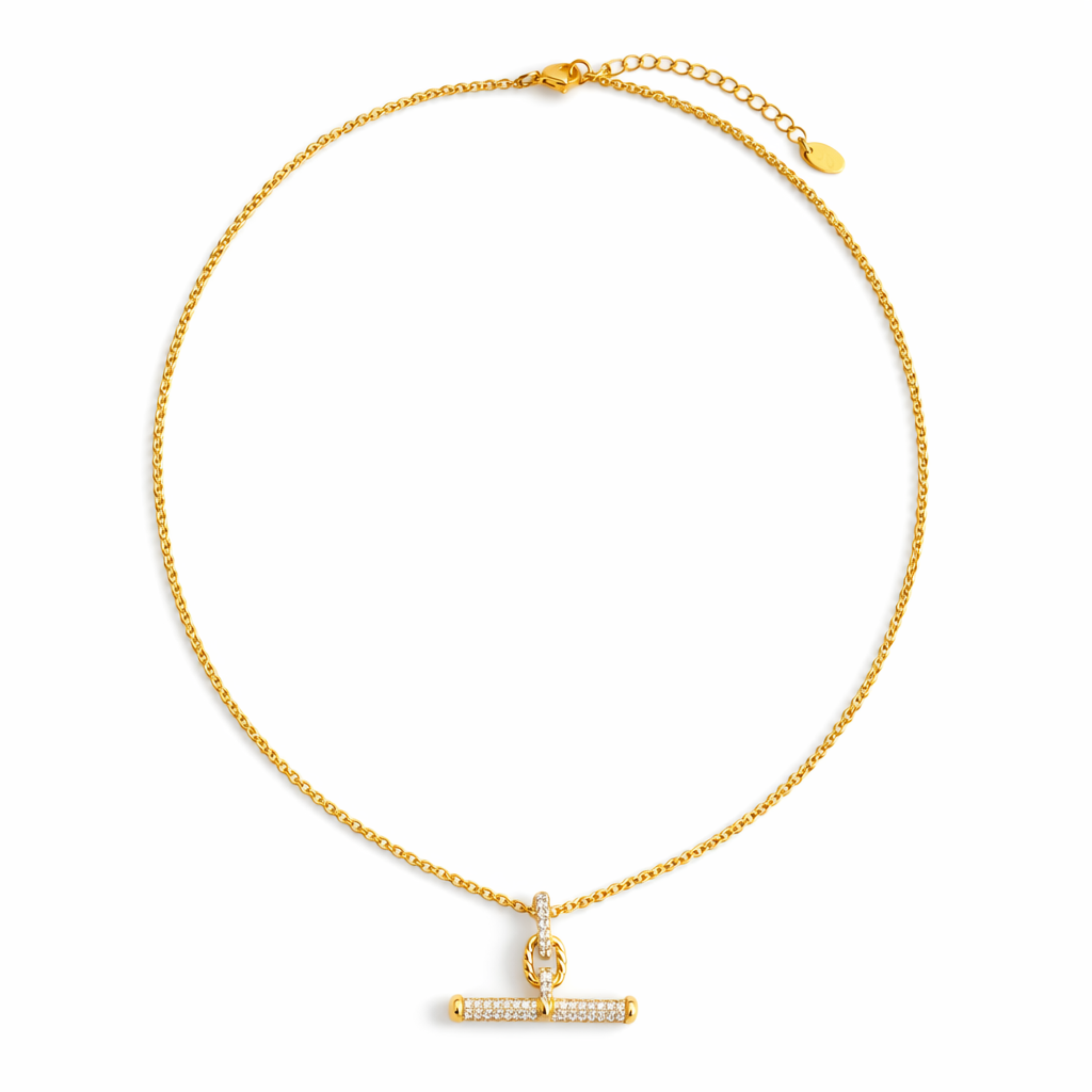 Pavé Accent T-Bar Chain Necklace – Timeless Gold Finish